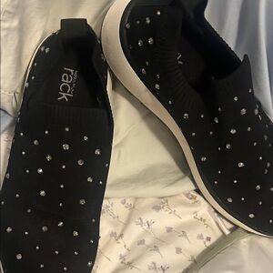 Nordstrom Rack  Black Slip-On Rhinestone Knit Sneakers